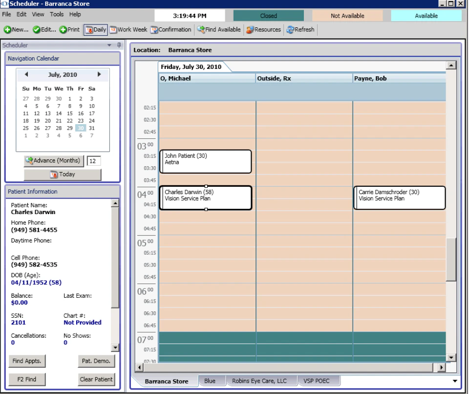 screenshot of Eyefinity OfficeMate